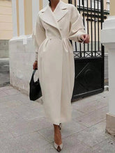Aurohaya Elegant Audrey Hepburn Style Long Wool Coat with Double Breasted V Cut Collar for Women Vintage Fashion Winter Jacket